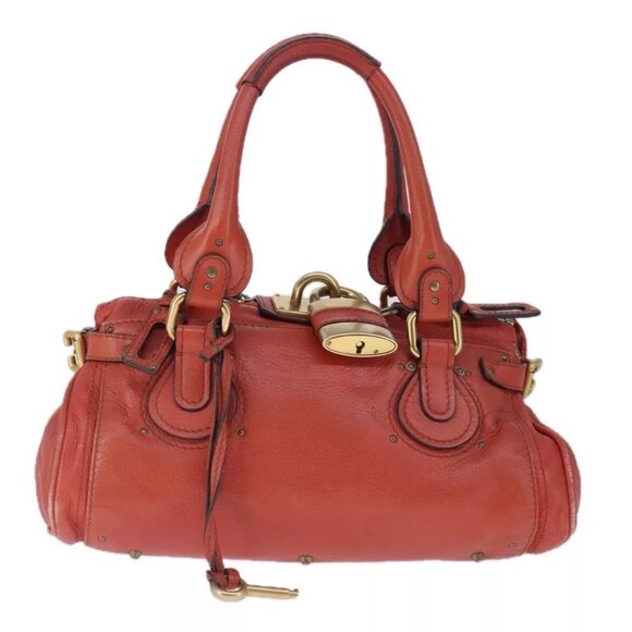 chloe Handbags - Chloe Paddington Hand Bag Leather Red Gold Silver Auth